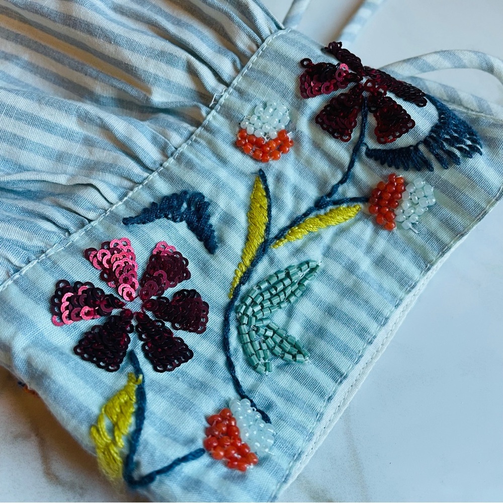 ANTHROPOLOGIE | Beaded Puff-Sleeved Blouse Blue White Small Fairycore Coquette - Picture 8 of 11